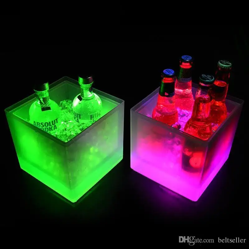 3500ML LED Square Ice Buckets plastic Champagne Wine Drinks Beer Ice Cooler 7 color Waterproof  Bars Nightclubs disco tools