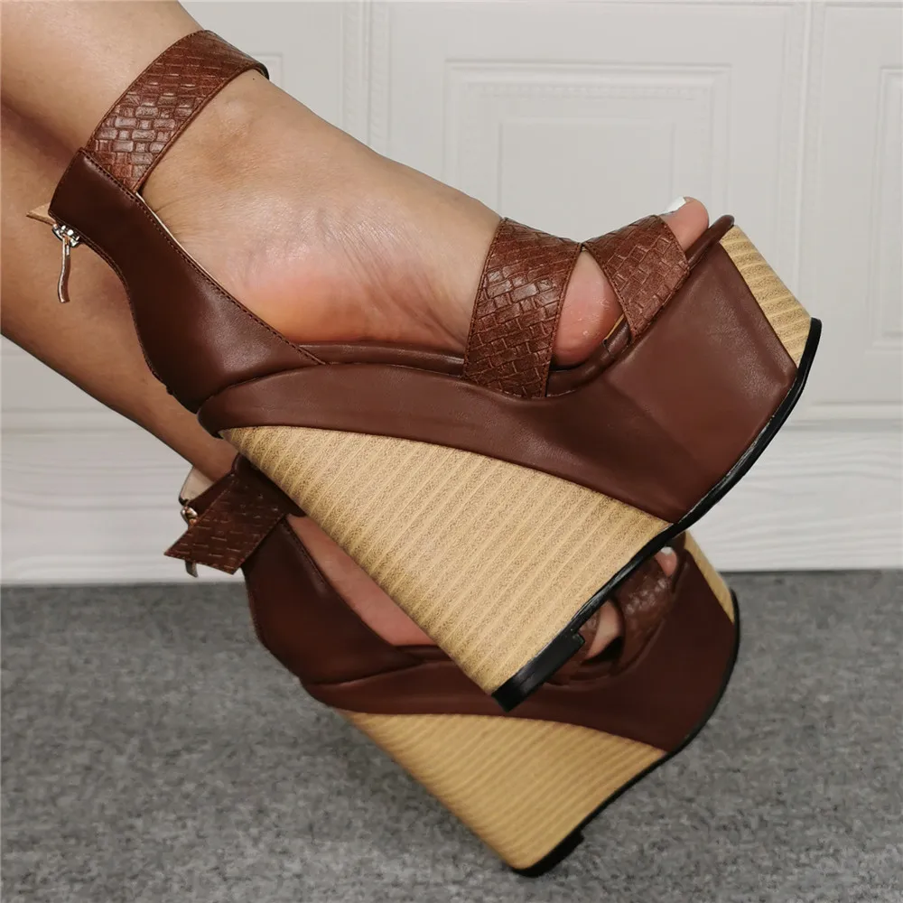 Summer Wedge Platform Woman Sandals Shoes Gladiator Women Summer Buckle Strap Heels Sexy Female Party Casual Sandals Brown Shoes