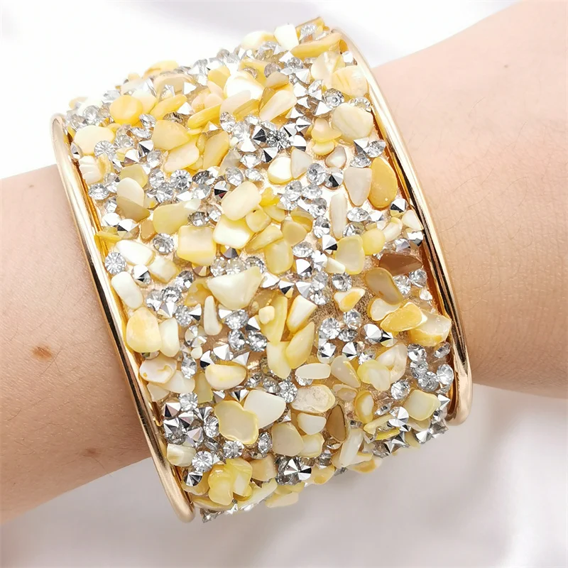 Fkewyy Ethnic Style Gold Laminated Bracelet Ladies Yellow Natural Stone High-Quality Jewelry Valentine's Day Girl Cuff Bracelets