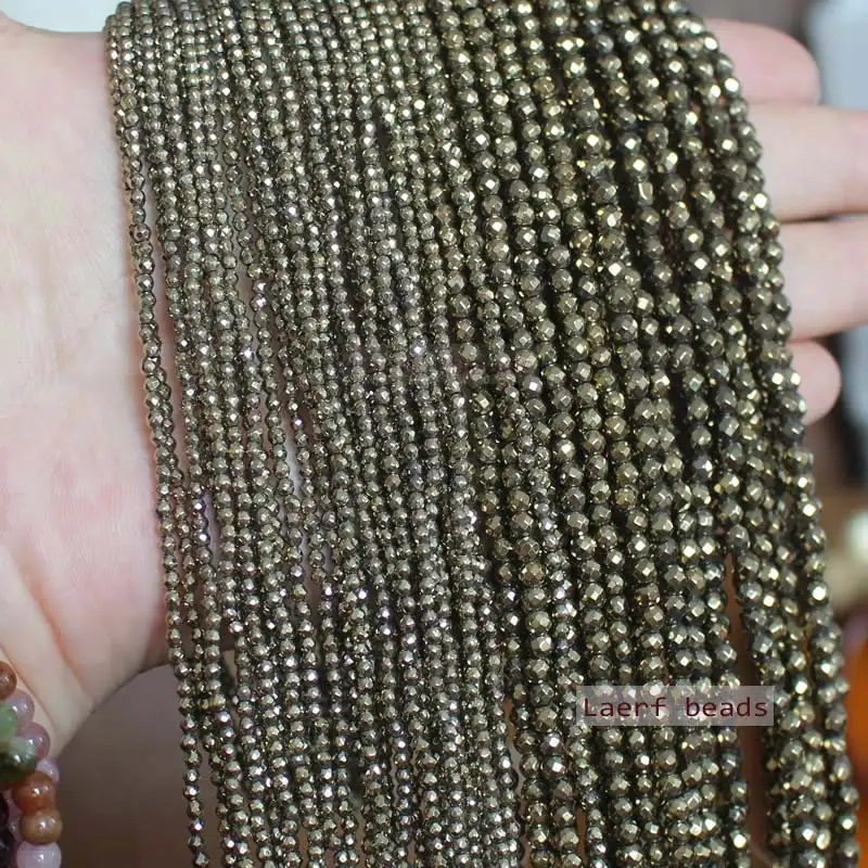 Natural Faceted Pyrite Round 2mm/3mm/4mm Loose Beads,For DIY Jewelry Making ! Necklace ,Bracelet