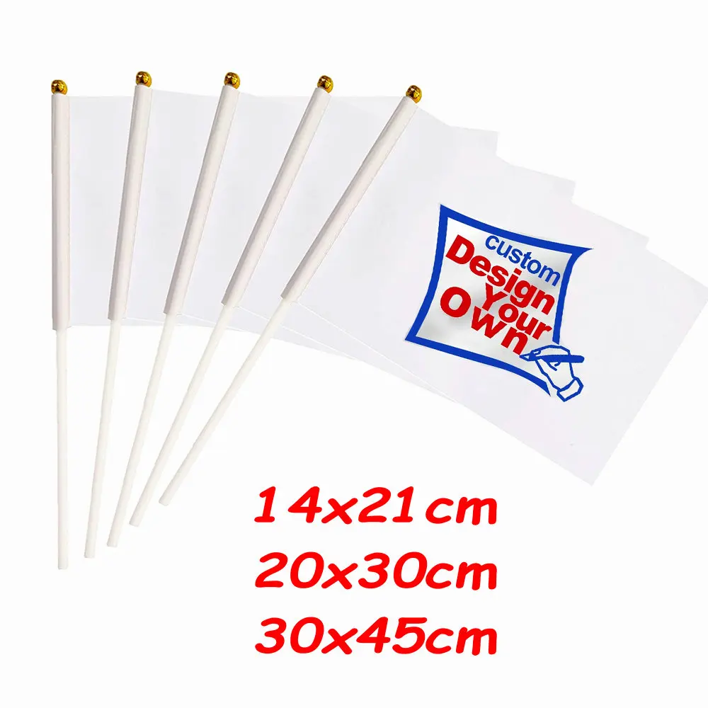 ZXZ 100Pcs Custom Hand Flag 14X21cm Hand Shaking Flag Print Buyer's Company Logo or design election flag with plastic flagpole