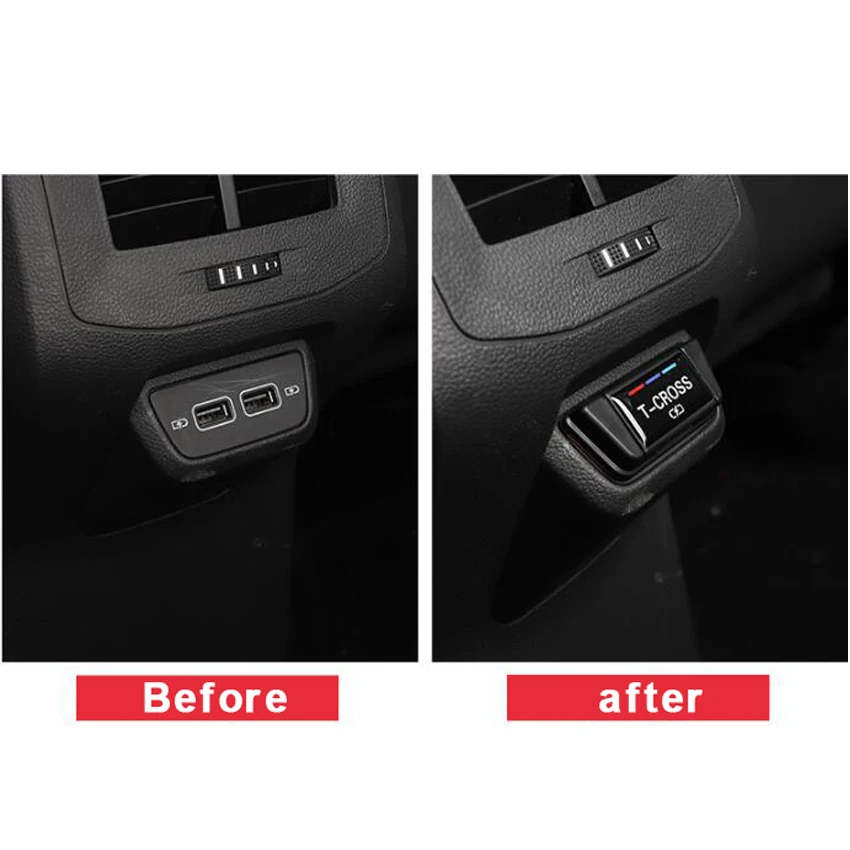 Car Rear Console Center USB Equip Charging Port Protective Cover Dust-proof Frame for Volkswagen VW T-cross Tcross 2019