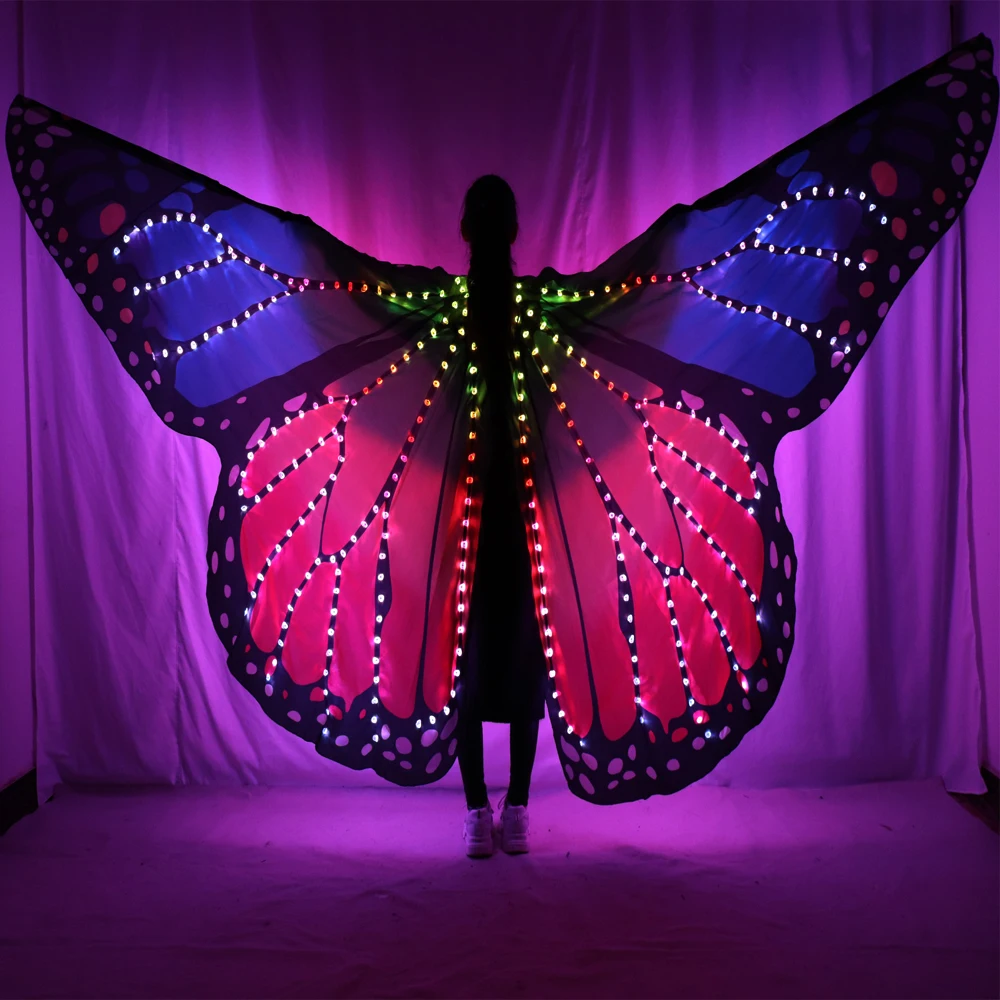 Women Belly Dance Wing Butterfly Halloween Full Color Pixel Smart LED Wings Girls Dance Cloak Accessories Props Stage