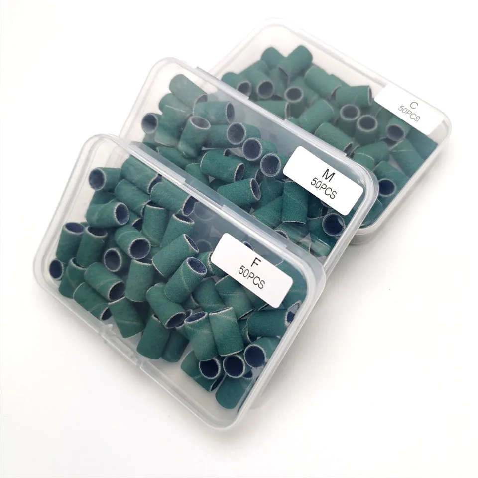 HYTOOS 50pcs Green Sanding Bands Without Mandrel Electric Nail Drill Bit Accessories Gel Removal Nail Care Polishing Tool