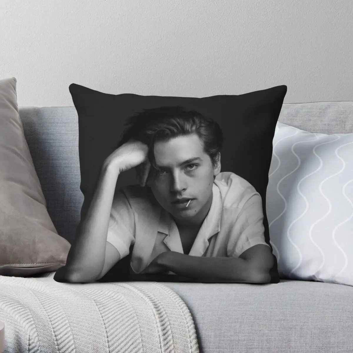 Cole Sprouse Square Pillowcase Polyester Linen Velvet Pattern Zip Decorative Pillow Case Sofa Cushion Cover Wholesale