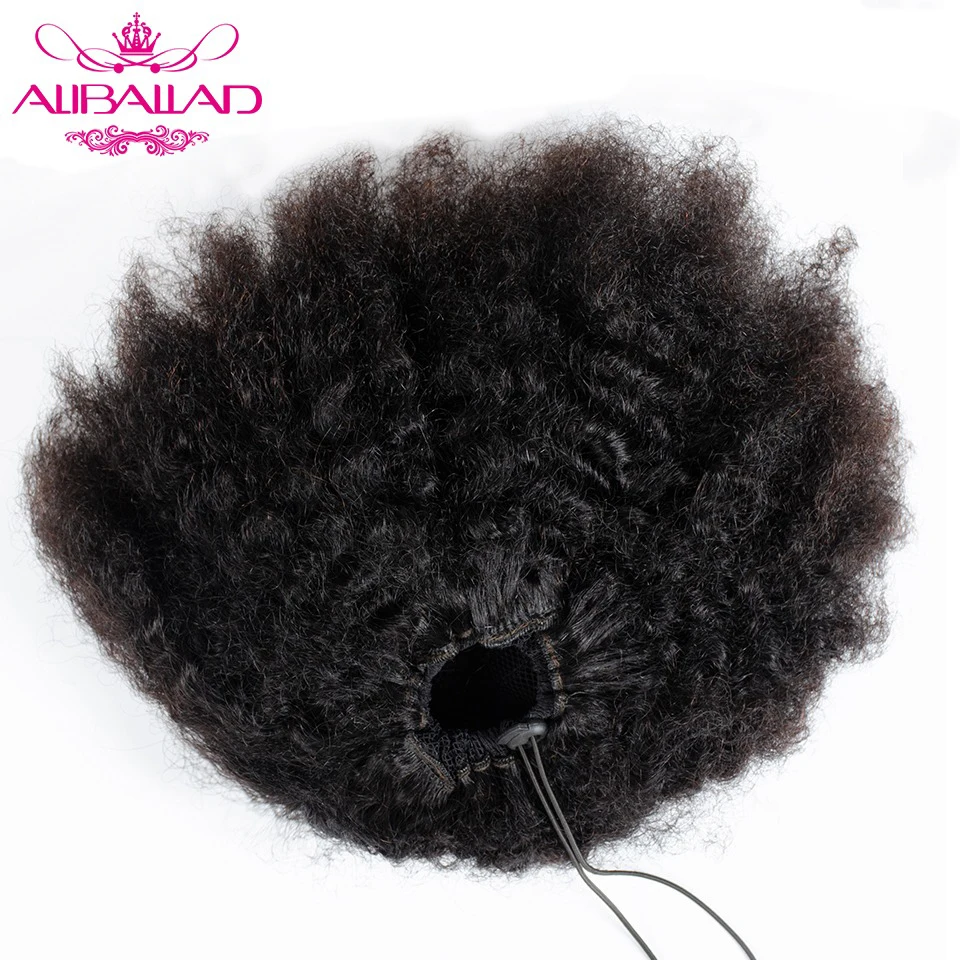 Rabo de cavalo encaracolado perverso do Afro, cabelo humano de Remy brasileiro, cordão, sopro, pão, grampo dentro, extensões do cabelo, 8\