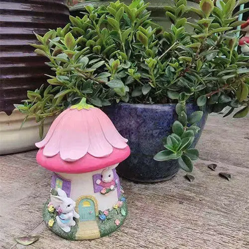 

Pastoral Flower Pink Mushroom House Resin Ornaments Outdoor Garden Park Furnishing Decoration yard Lawn Figurines Adornments