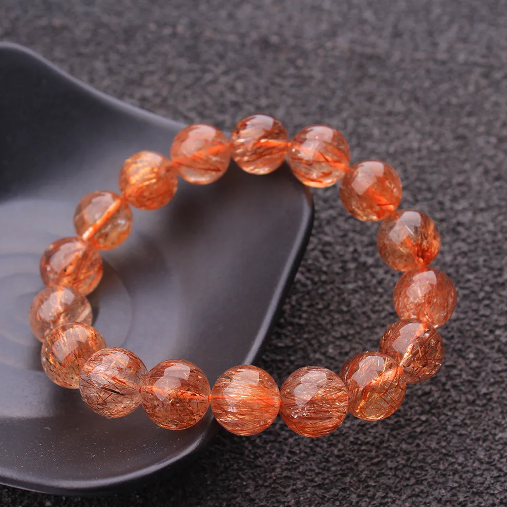 Natural Red Copper Rutilated Super Seven 7 Bracelet Woman Man Clear Round Beads Stretch 8mm 9mm 10mm12mm 14mm AAAAAA