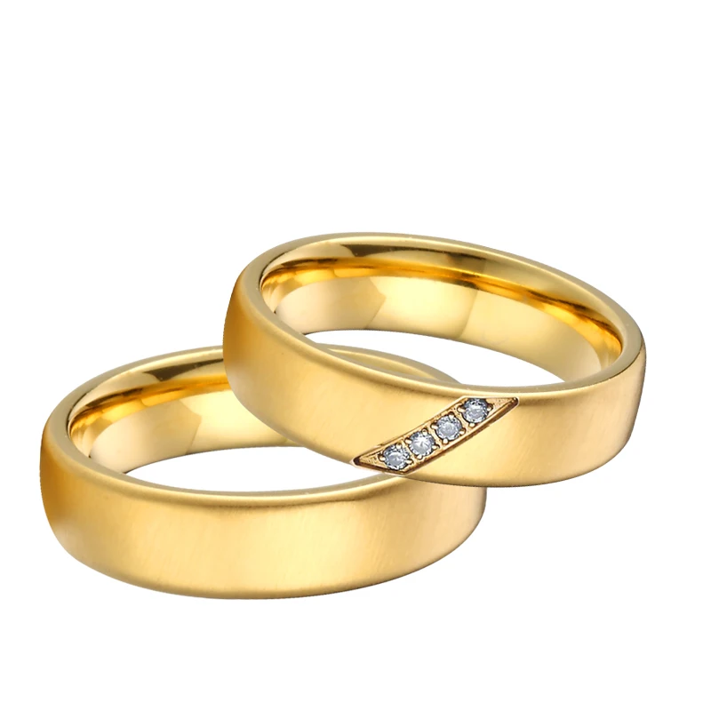 Love Alliance Gold Color Matte marriage wedding couple rings set for men and women proposal his and hers stainless steel jewelry