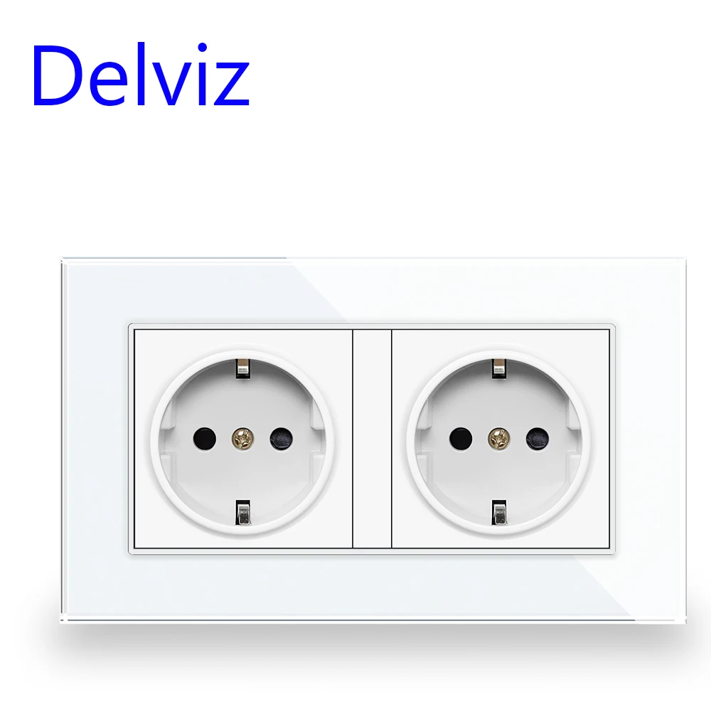 Delviz Double Outlet With USB, Tempered Crystal Glass Panel, 5V 2A USB charging Ports, AC 110V~250V, 16A EU Standard Wall Socket