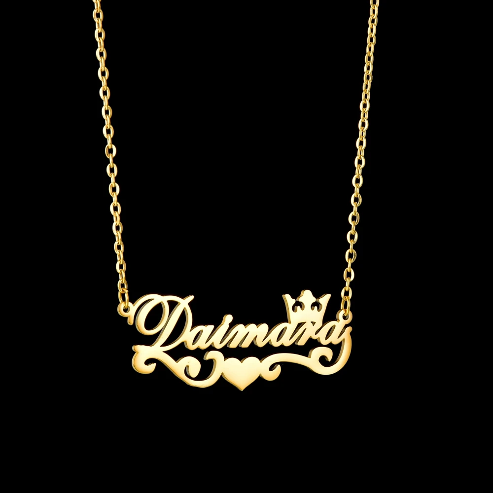 

2020 Trendy Name Necklace Stainless Steel Personalized Name Crown Pendant Necklaces For Women Jewelry Good Quality