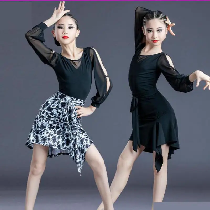 2021 Hot New Girls Leopard Print Latin Competition Costumes Salsa Tango Rumba Dance Skirt And Tops Ballroom Spring Dancing Dress