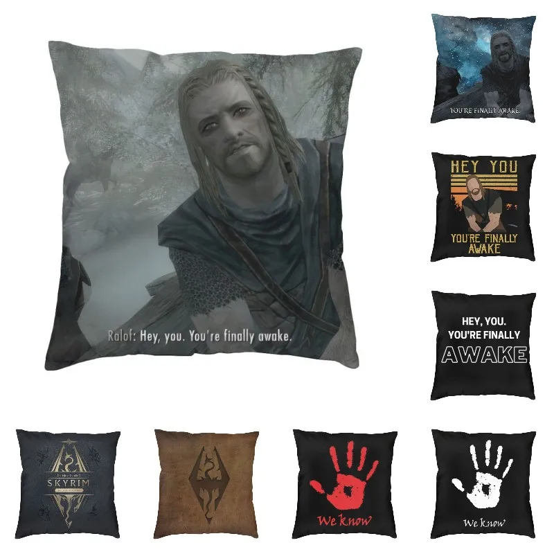 

Luxury Hey You Youre Finally Awake Skyrim Meme Cushion Cover 45*45 cm Velvet Throw Pillow Case Home Decorative Polyester Print