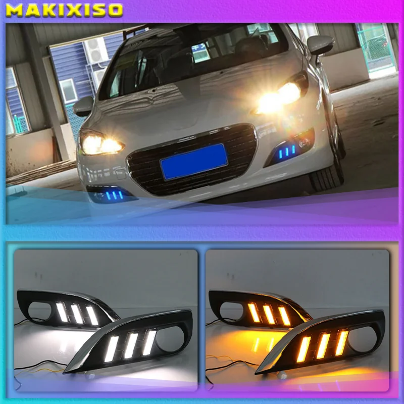 

2Pcs Car styling for Peugeot 308 2012-2014 LED driving DRL with Daytime Running Light yellow turn signal Fog Head Lamp