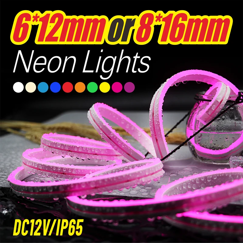 6*12mm or 8*16mm 5m Neon light DC12V LED Strip SMD2835 Flexible Rope Tube IP65 for DIY Christmas Holiday Decoration Light