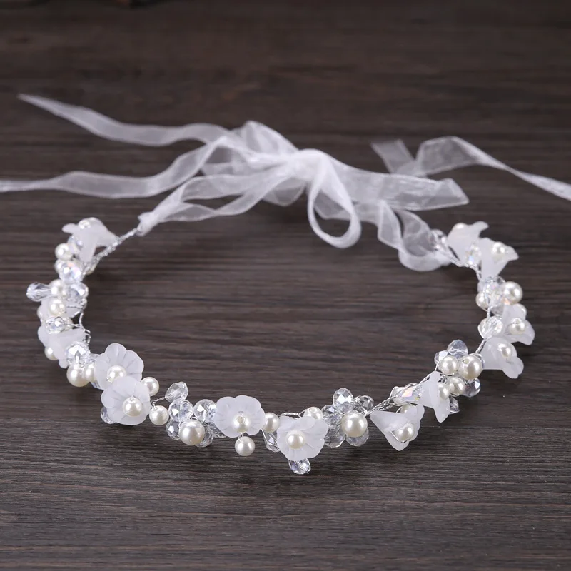 

GETNOIVAS White Crystal Pearl Flower Headband Handmade Bridal Tiaras Headpiece Hair Jewelry Women Hair Wedding Accessories SL