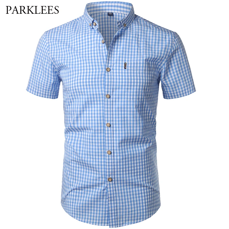 Camisa a cuadros pequeña para hombre, Camisa de vestir de algodón de manga corta con botones, informal, XXXL, novedad de verano