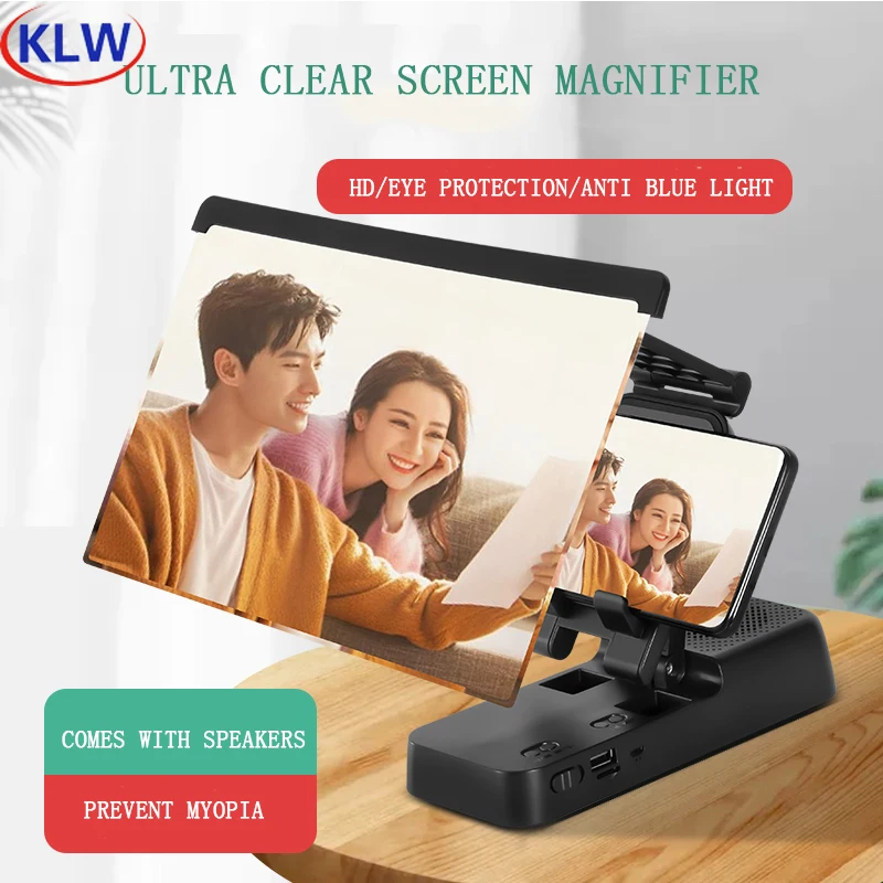 

KLW 2021 New 3 In1 Ultra Hd Mobile Phone Screen Magnifier Bluetooth Speaker Folding Portable Multi Angle Projection Holder Stand