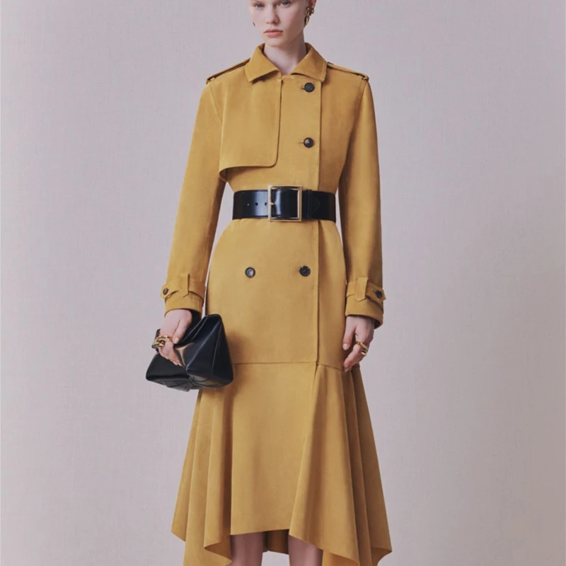 Light gold square buckle soft cowhide wide waist seal leather coat women's wide belt girdle fashion dress wide belt