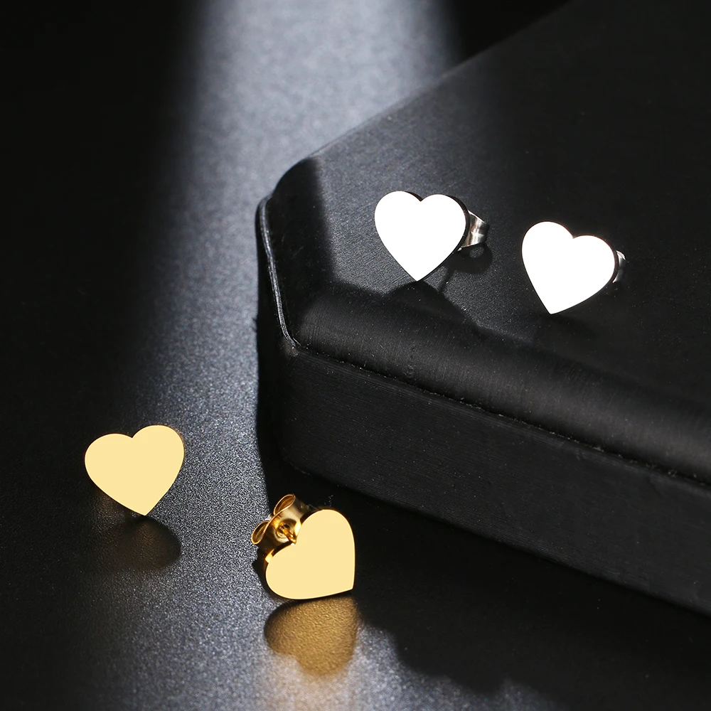 Stainless Steel Earrings Girl Sweet Heart Shape Fashion Stud Earrings Classic Simple Earrings For Women 2022 Jewelry Wedding NEW