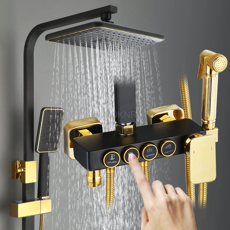 

European style shower set household copper body faucet bathroom shower pressurized shower nozzle black gold shower