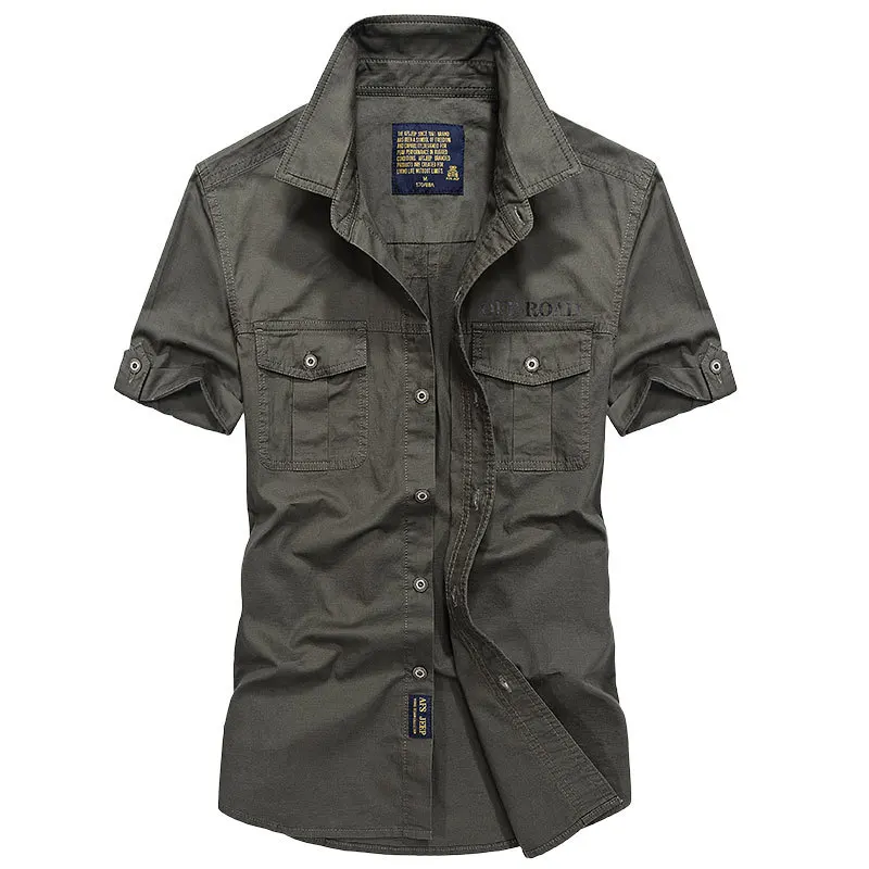 Summer Short Sleeve Cargo Shirt Men\'s Military Denim Shirts Casual Slim Fit Chemise homme Cotton Shirt Camisa masculina S-4XL