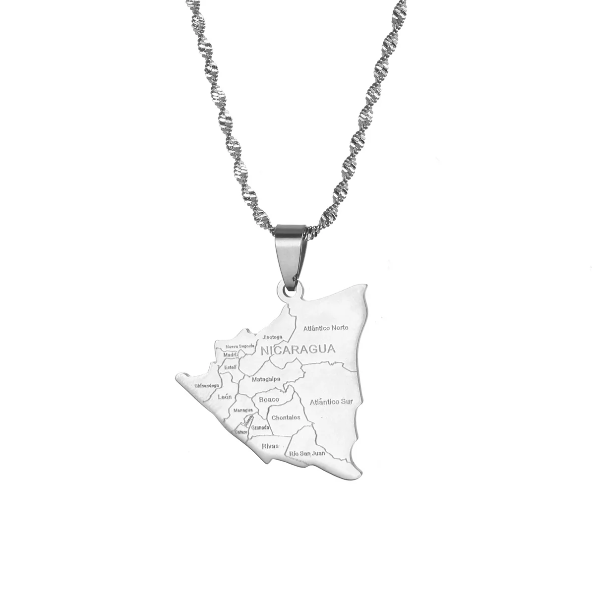 Silver Color Republic Of Nicaragua Map Pendants Necklaces For Women Men Girls Stainless Steel Charm Jewelry Gifts