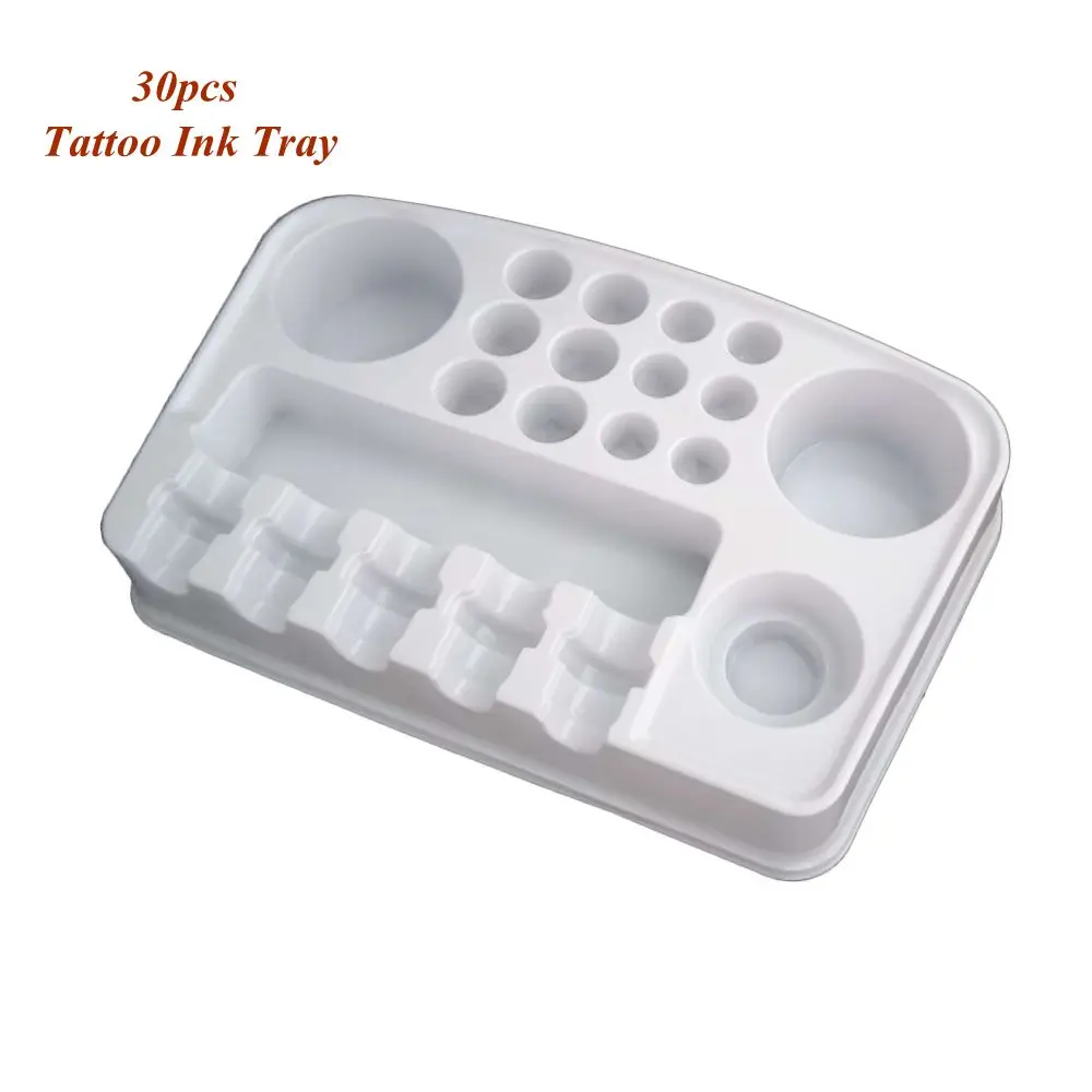 Bandeja de tinta para tatuaje, soporte de paleta de colores de plástico blanco desechable, 30 unids/caja