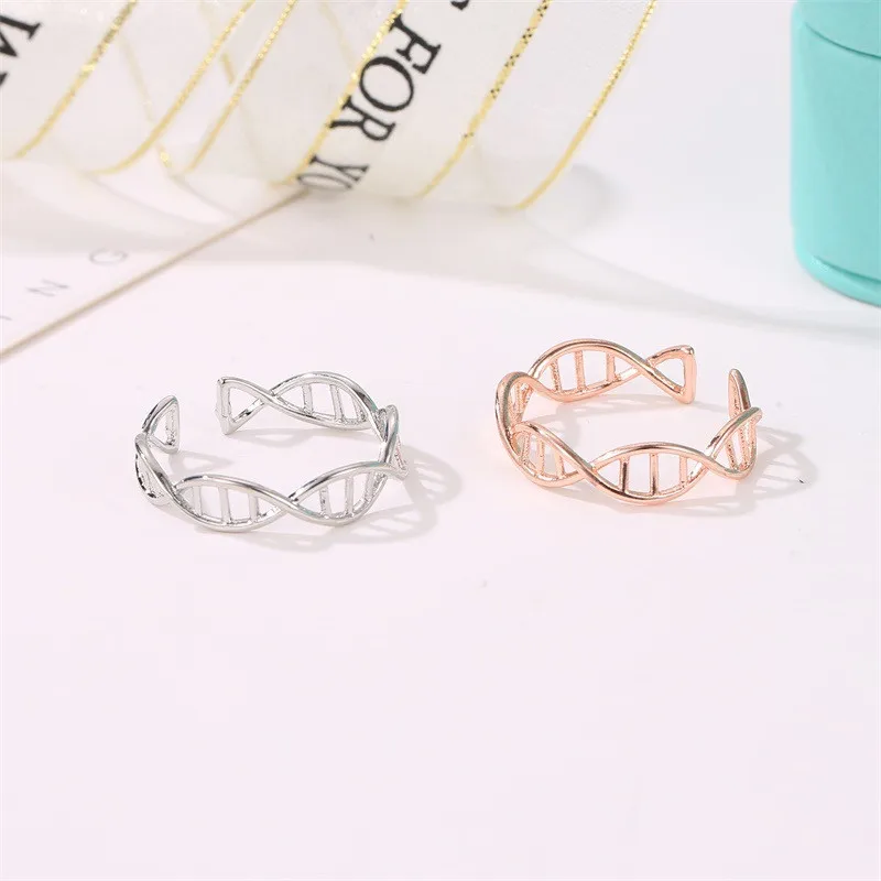 Fashion DNA Chemistry Molecule Open Rings For Women Men Simple Style Rose Silver Color Finger Jewelry Party Gifts