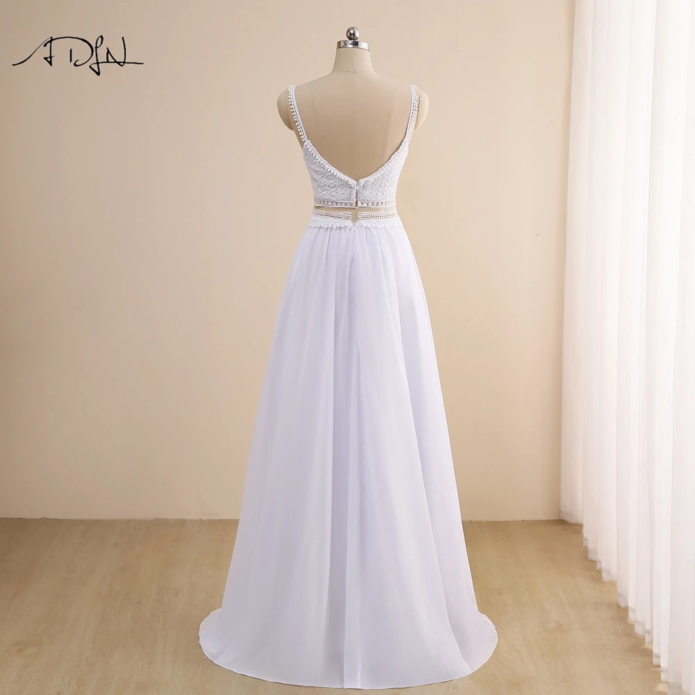 Charming duas peças boho vestidos de casamento cintas espaguete branco/marfim chiffon praia vestido de noiva 2022 robe de mariee