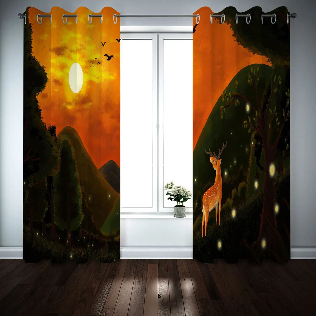 3D Window Sunshade Home For Living Room Office Bedroom 3d Stereoscopic Landscape animals Scenery Curtains