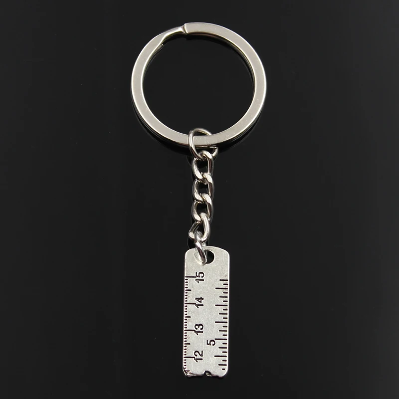 Fashion Keychain 29x10mm Tools Ruler Rule Silver Color Pendants DIY Men Jewelry Car Key Chain Ring Holder Souvenir For Gift