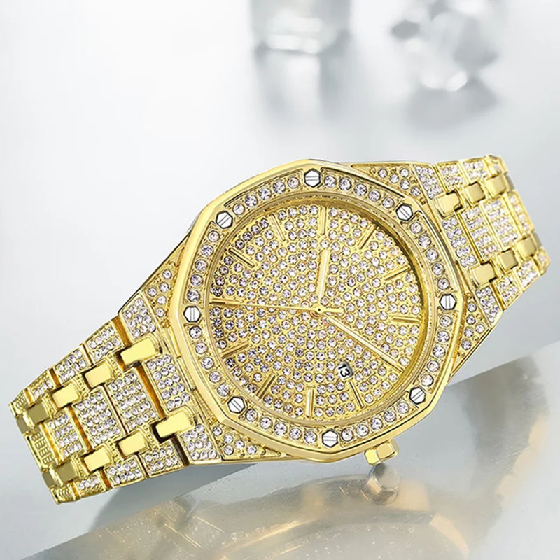 Vogue Starry Rhinestone Women's Steel Band Watch Octagonal Dial Calendar Steel Band Watch