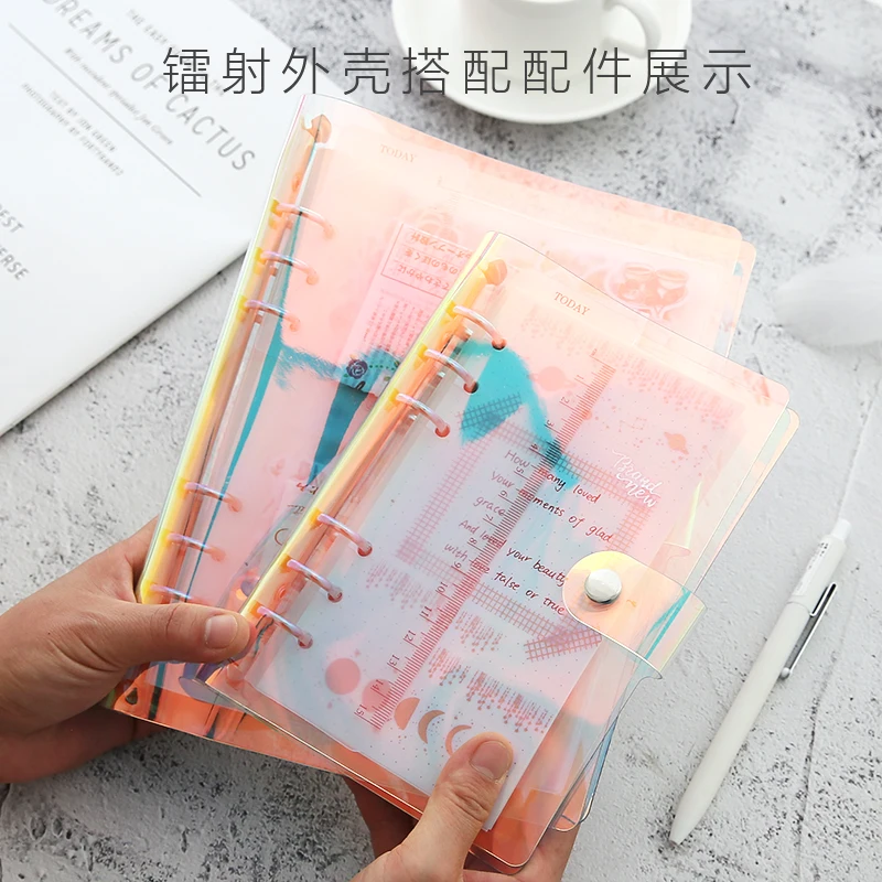 Yoofun-Notebook Capa de PVC Transparente, Notebook Folhas Soltas com Régua, Spring Binder, Cadernos para Escritório, Papelaria Escolar, A5, A6