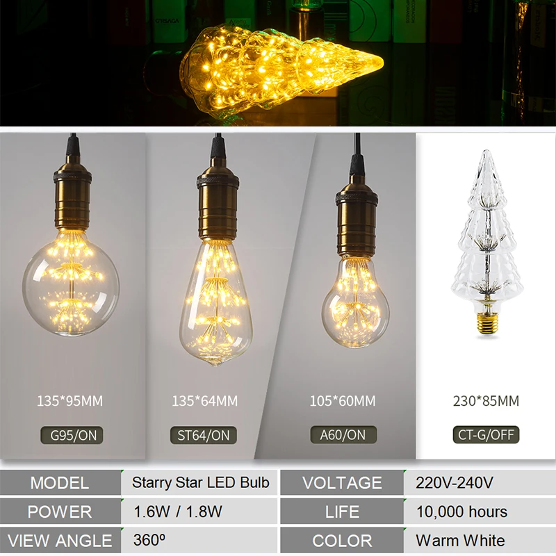 E27 Electric Light Bulb LED Light 220V Ampoules Home Appliance  Indoor Home Decor Warm Light Christmas Ambiance Bedroom Kitchen