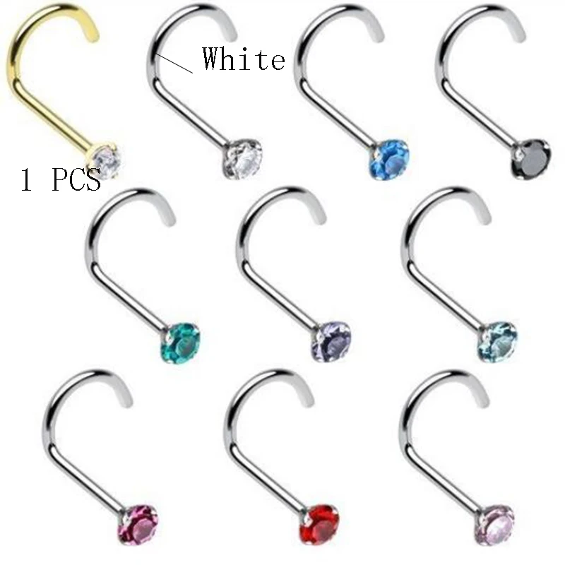 Stainless Stee Colorful Stainless Steel Rhinestone Curved Nose Studs Rings Bars Piercing