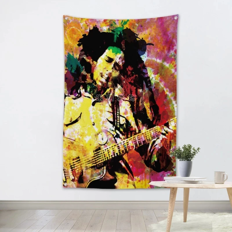 

Bob Marley Reggae Large Rock Flag Banners Four-Hole Wall Hanging Painting Bedroom Studio Party Music Festival Background Decor