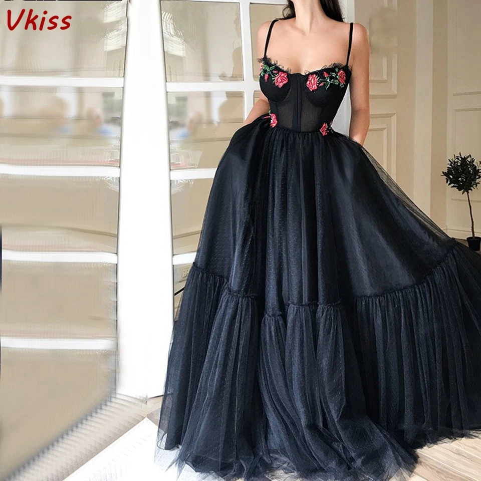 

Navy Blue Prom Dresses 2020 For Women Formal Party Night Maxi Vestido Tulle Robe Elegant Spaghetti Straps Evening Long Jurkjes