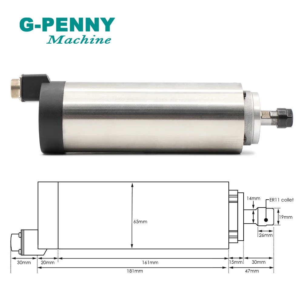 G-PENNY 800W ER11 CNC Air Cooled Spindle Motor 65mm DIY Air Cooling 4 Bearings CNC Motor Spindle & 1.5kw VFD inverter driver