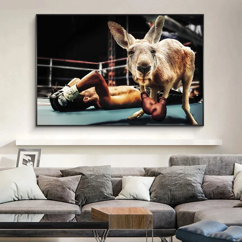 Animal Canvas Painting Boxing Kangaroo Paintings Funny Kangaroo Posters and Prints for Living Room Wall Decor Pictures Wall Art