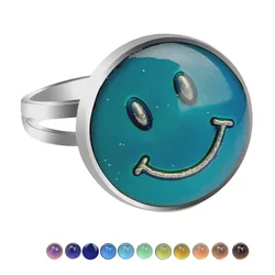 JUCHAO Mood Ring Temperature Changing Color Smile Face Rings for Women Punk Jewelry Gifts