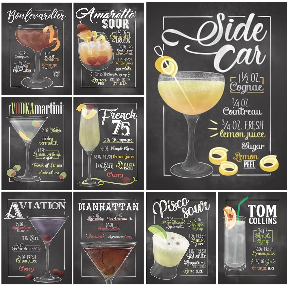 

Cocktail Soda Water Bar Drinks Menu Mojito Wall Pictures For Kitchen Room Nordic Poster Wall Art Canvas Painting Unframed