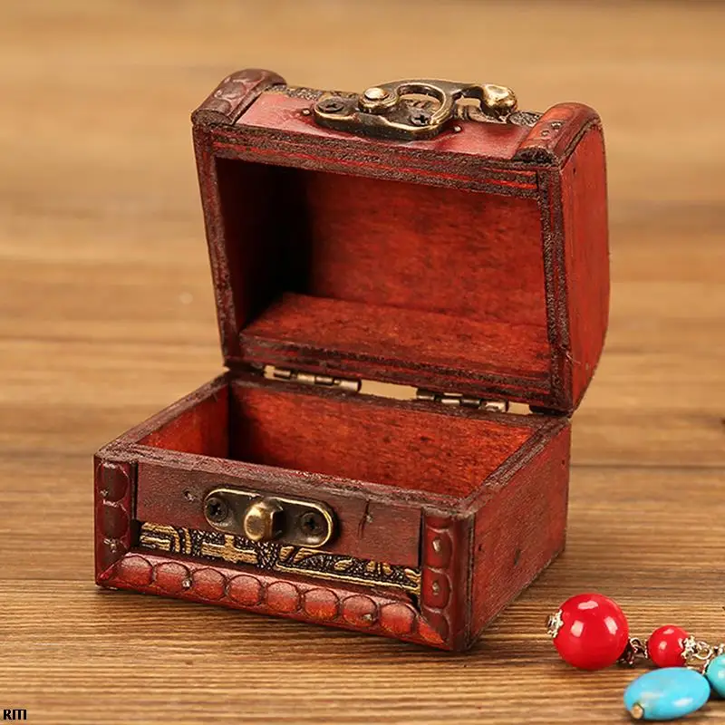 1PC Antique Mini Egyptian Antique Jewelry Box Wood Treasure Chest Storage Box Jewelry Organizer Box Crafts Small Box