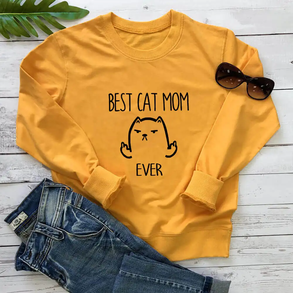 Best Cat Mom Ever Cat Mom Sweatshirt New Arrival Women's Funny Casual 100%Cotton Long Sleeve Tops Cat Lover Gift Sweatshirts