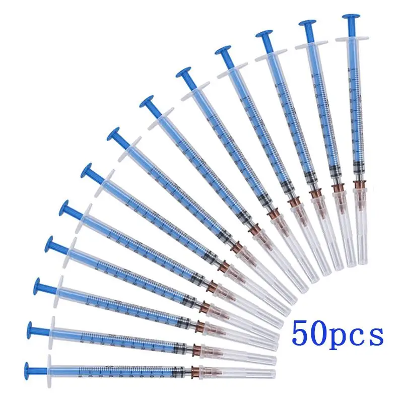 50Pcs Disposable Syringe With Needle 1ML Sterile Individual Package For Scientific Lab Refilling Feeding Liquid Measuring