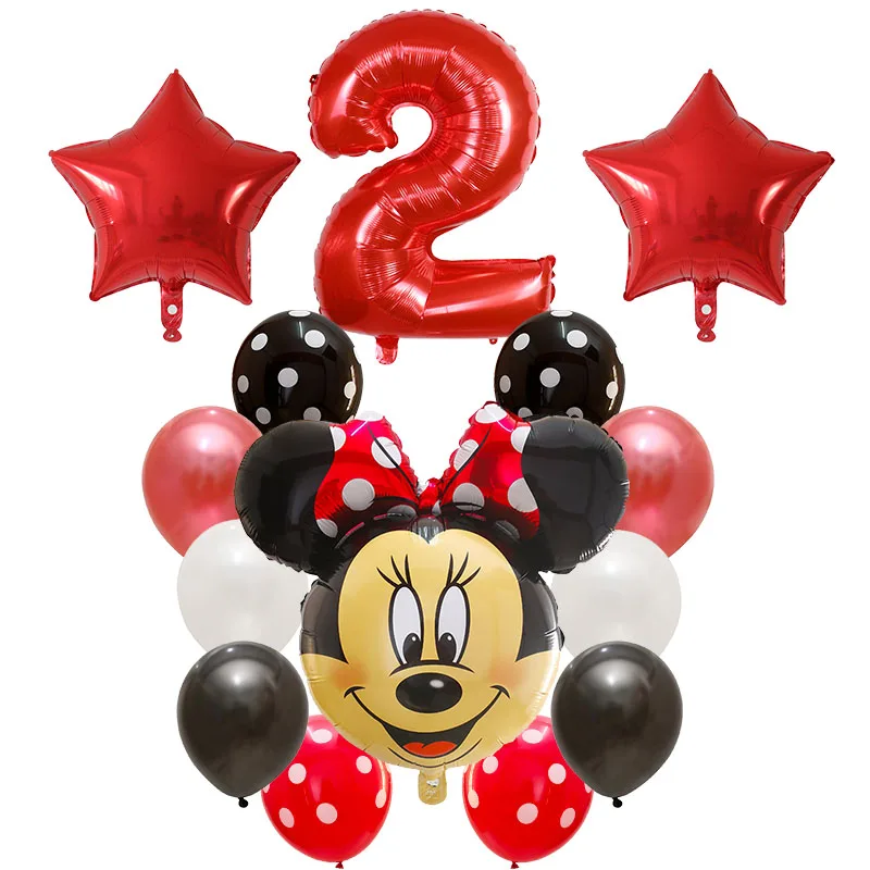 14pcs Mickey Minnie Mouse Foil Balloon Number Latex Balloons Baby 1 2 3 4 5 6 7 8 9st Birthday Party Decoration Kids Toy Globos