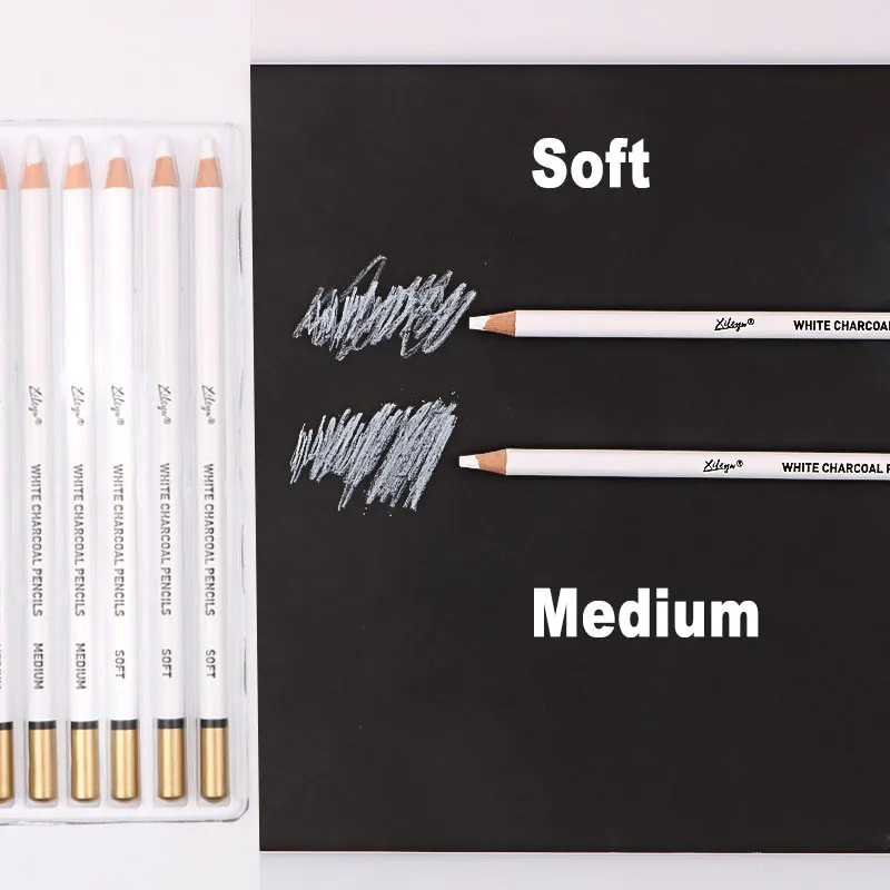 6Pcs/Set Art Sketch White Charcoal Pencils 4mm Lead Core Soft Medium High Light Processing Rendering Artist Drawing Stationery