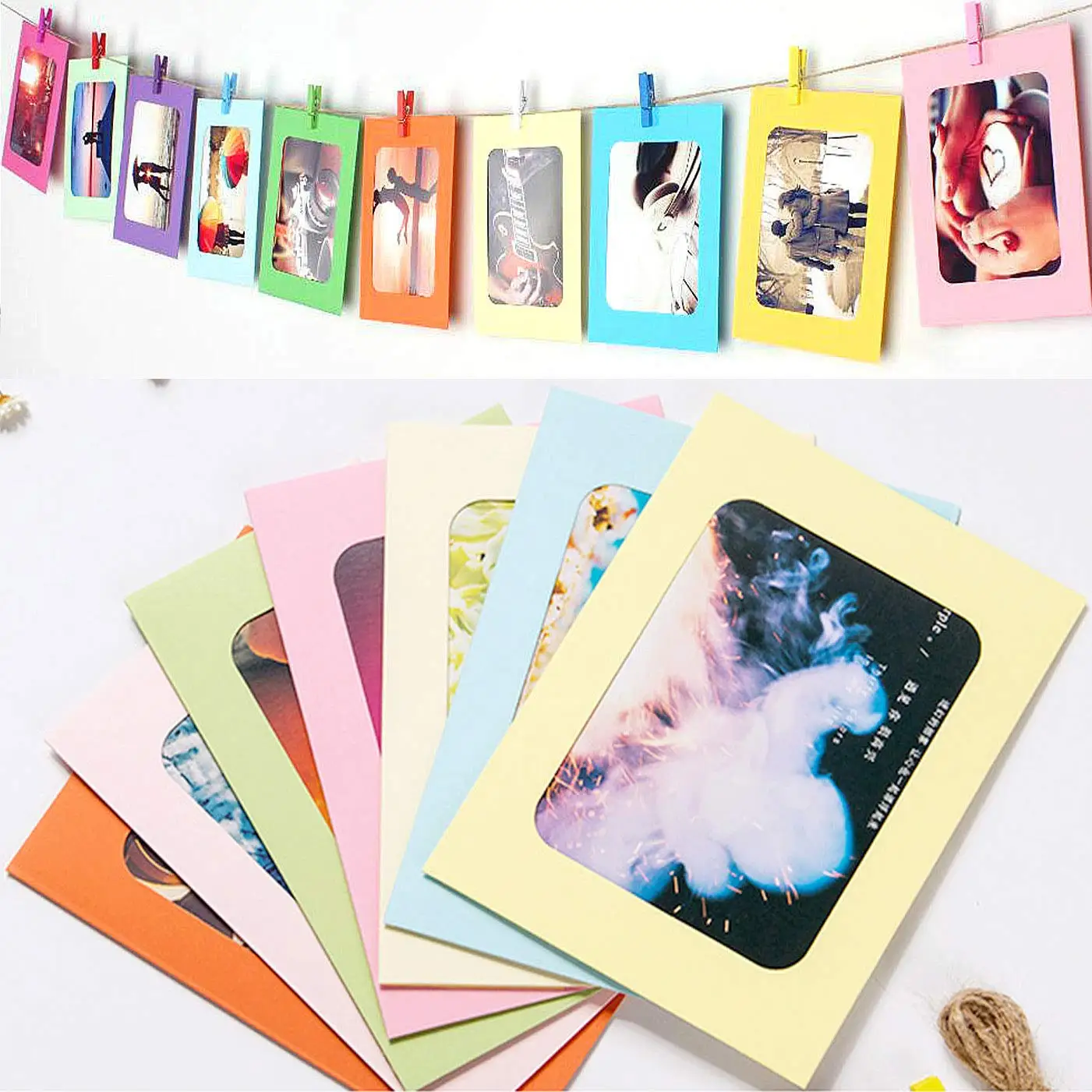 10pcs/set Colorful Paper Photo Frame 7inch Multi Colors Picture Frames Wall Deco for Dorm Office Decoration Home New Year 2022