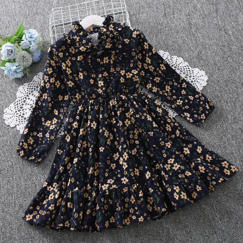 Baby Girls Dresses For Kids Clothes Spring & Autumn Cotton Floral Print Teens Dress Long Sleeve Cute Children Outfits Vestidos