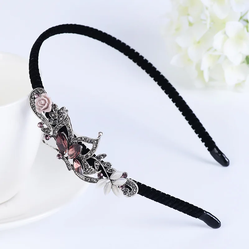 Korean Shining Red Blue Gray Rhinestone Women Headband Flower Crown Butterfly Bow Festival Fantastic Hair Accessories Fascinator